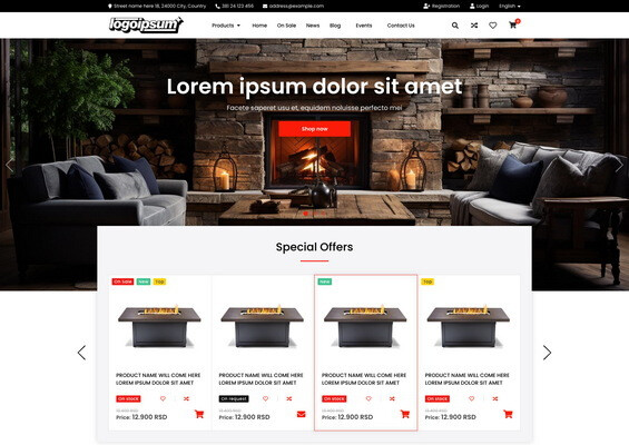 weboldal minta kandalló webshop
