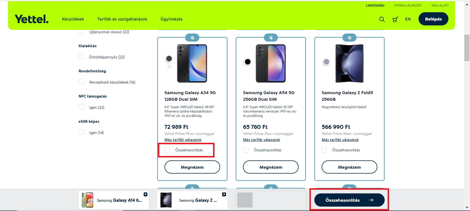 Telefon összehasonlítás