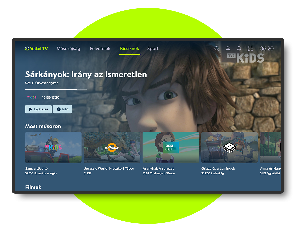 Yettel TV Gyerekeknek külön oldalon gyűjtött mesék és korhatár-besorolás védelem